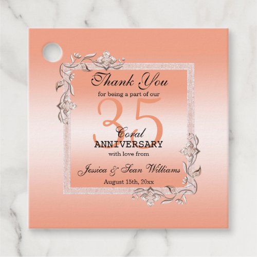  Coral Gem  Glitter 35th Wedding Anniversary Favor Tags