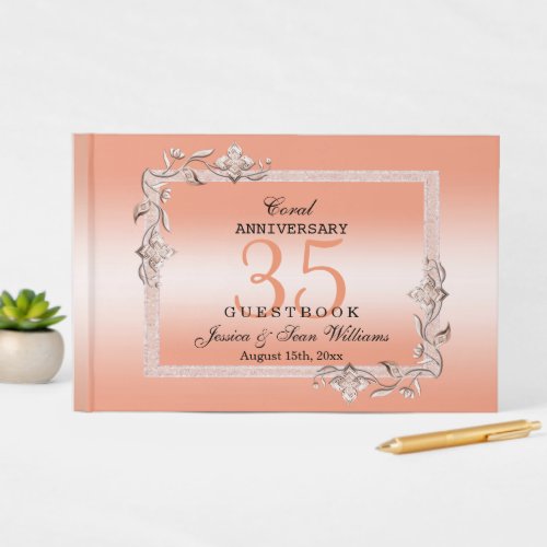  Coral Gem  Glitter 35th Wedding Anniversary  Guest Book