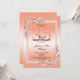  Coral Gem & Glitter 35th Wedding Anniversary  Inv Invitation