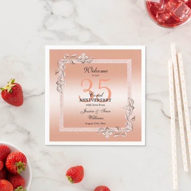  Coral Gem & Glitter 35th Wedding Anniversary  Napkins (Insitu)