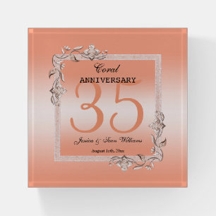 Coral Gem & Glitter 35th Wedding Anniversary Paperweight