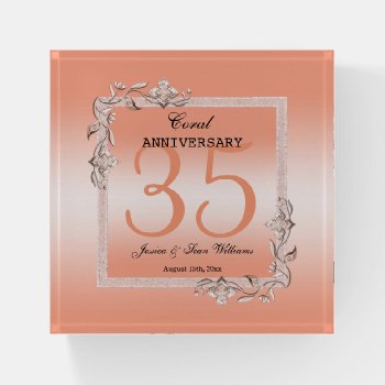 Coral Gem & Glitter 35th Wedding Anniversary   Paperweight by shm_graphics at Zazzle