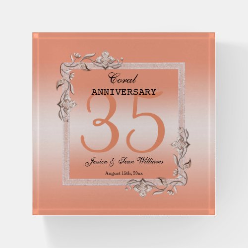  Coral Gem  Glitter 35th Wedding Anniversary   Paperweight