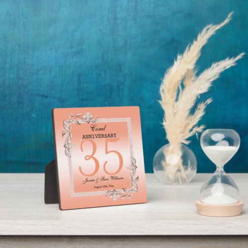  Coral Gem  Glitter 35th Wedding Anniversary  Plaque