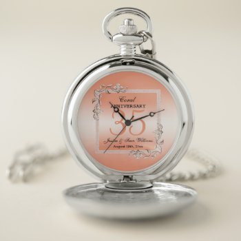 Coral Gem & Glitter 35th Wedding Anniversary  Pocket Watch by shm_graphics at Zazzle