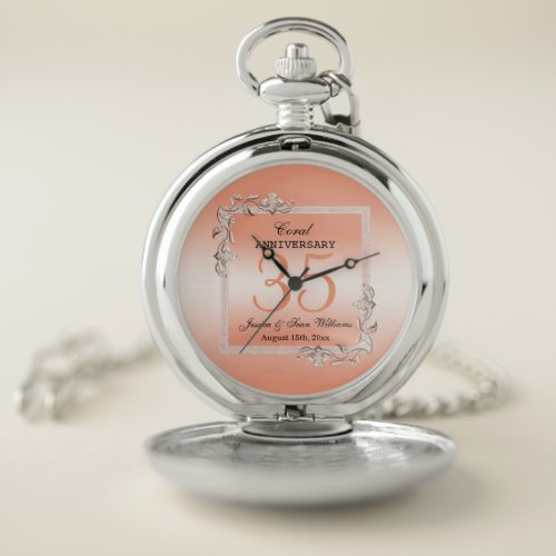  Coral Gem  Glitter 35th Wedding Anniversary  Pocket Watch