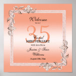 Coral Gem &amp; Glitter 35th Wedding Anniversary    Poster at Zazzle