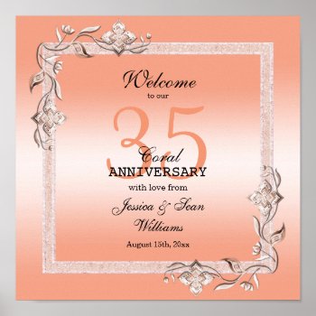 Coral Gem & Glitter 35th Wedding Anniversary    Poster by shm_graphics at Zazzle