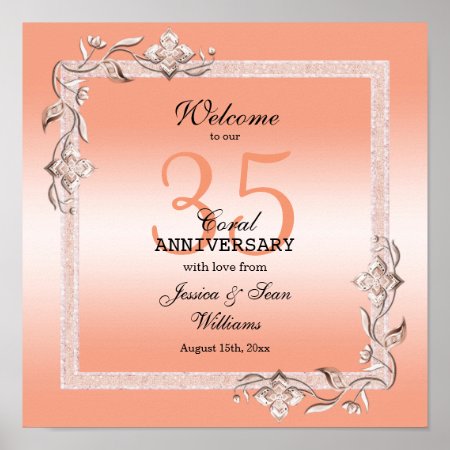Coral Gem & Glitter 35th Wedding Anniversary    Poster