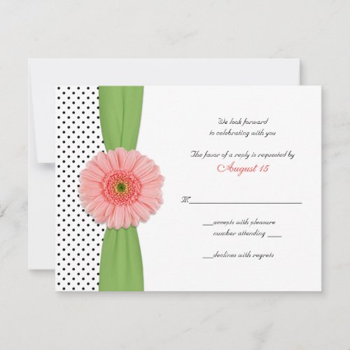 Coral Gerber Daisy Polka Dot Reply Card Personalized Invites