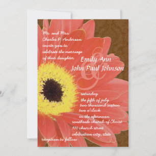 Coral Gerber Daisy Wedding Invitation