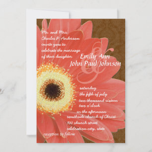 Coral Gerber Daisy Wedding Invitation