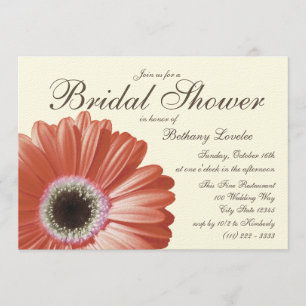 Coral Gerbera Daisy Bridal Shower Invitation