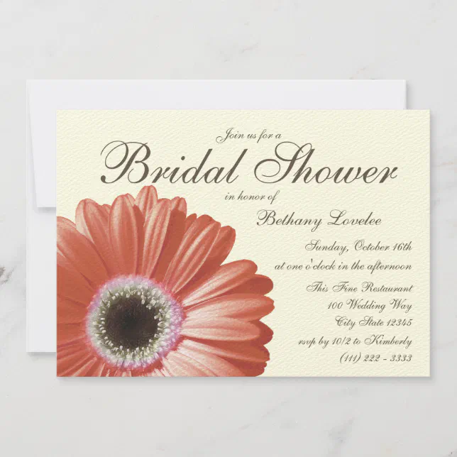 Coral Gerbera Daisy Bridal Shower Invitation Zazzle