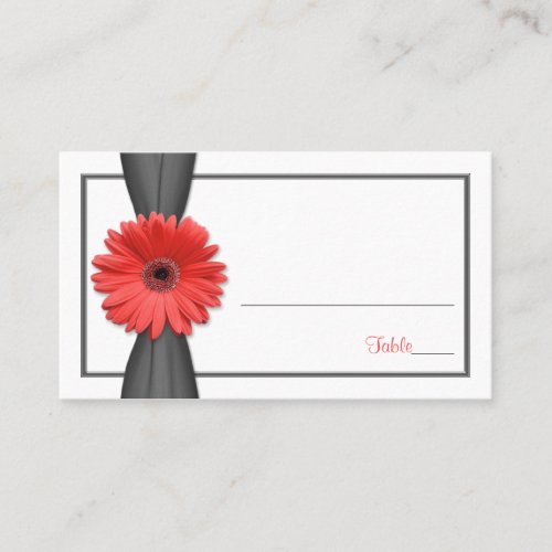 Coral Gerbera Daisy Grey Ribbon Wedding Place Card Business Card Template