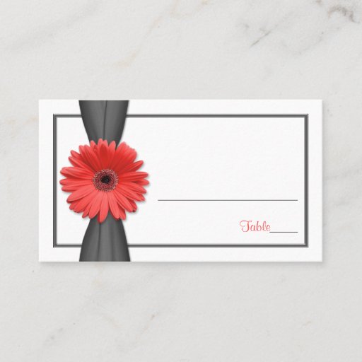 Customizable Coral Gerbera Daisy Grey Ribbon Wedding Place Card Business Card Template