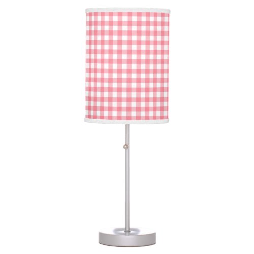 Coral Gingham Check Table Lamp
