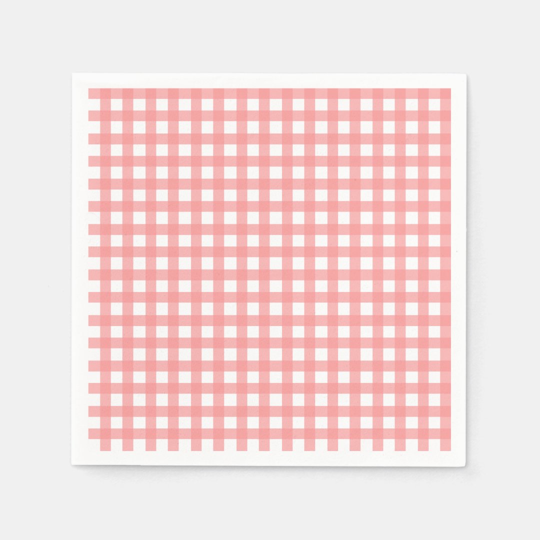 Coral Gingham Paper Napkins Zazzle