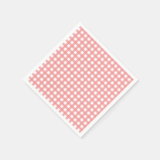 Coral Gingham Paper Napkins Zazzle