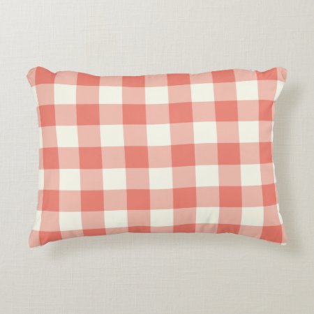 Coral Gingham Pattern Accent Pillow