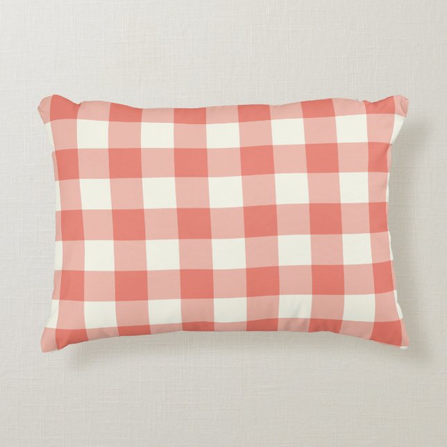 Coral Gingham Pattern Accent Pillow (Front)