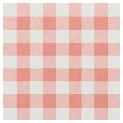 Coral Gingham Pattern Fabric | Zazzle