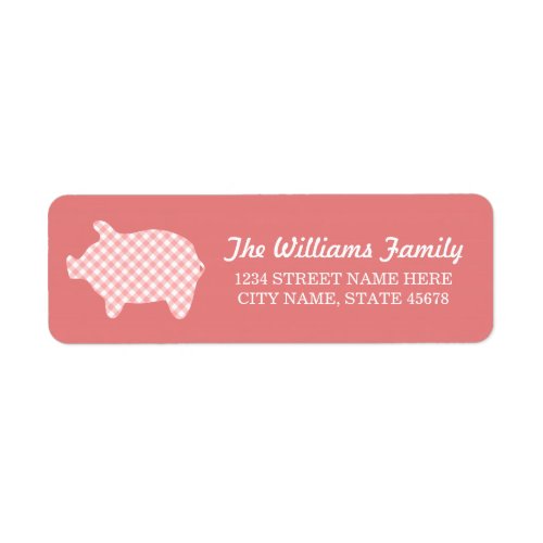 Coral Gingham Piggie Address Labels