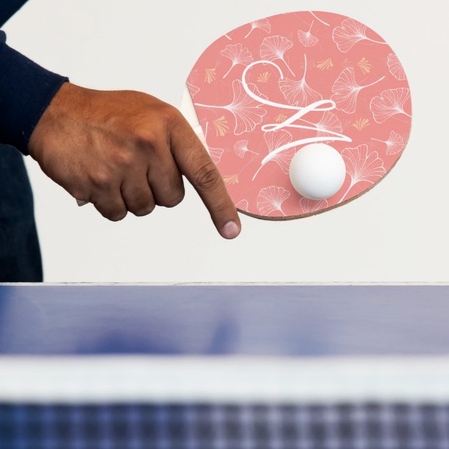 Coral Ginkgo Monogram Ping Pong Paddles (Insitu)