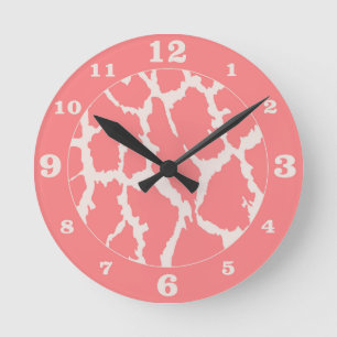 Coral Giraffe Animal Print Numbered Round Clock