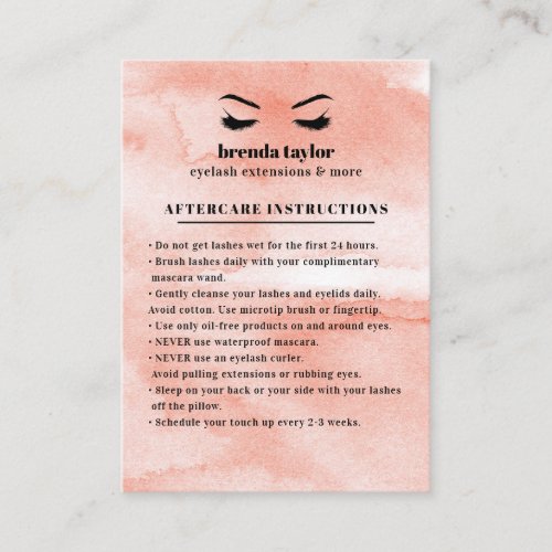 Coral Glam Eyelash Browbar Aftercare Instructions Business Card