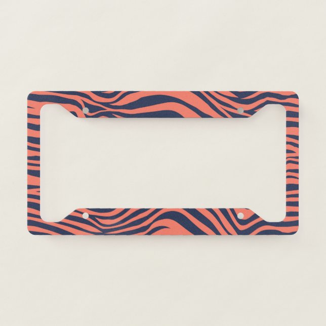 Coral Glamorous Tiger Stripes Animal Print License Plate Frame (Front)