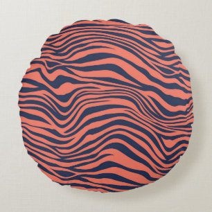 Coral Glamorous Tiger Stripes Animal Print Round Pillow