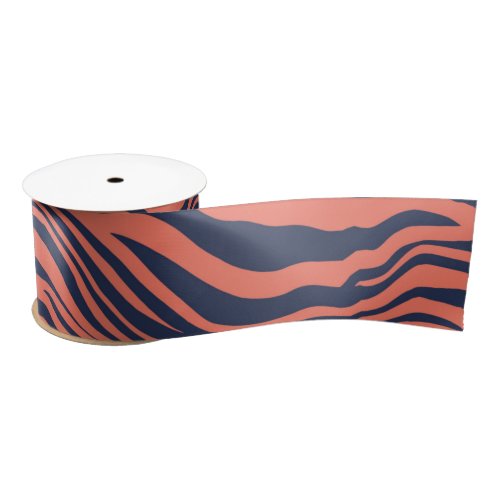 Coral Glamorous Tiger Stripes Animal Print Satin Ribbon