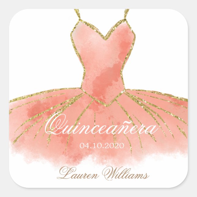 Coral Glitter Gown Quinceanera Sticker (Front)