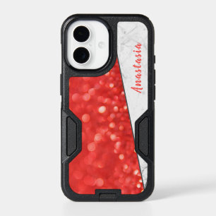 Coral Glitter White Marble Geometric Custom Name iPhone 17 Case
