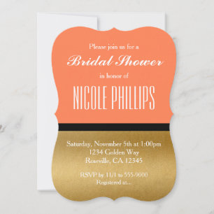Coral Gold & Black Modern Glam Chic Invitations