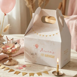 Coral Gold Bunting Silly Goose Girl First Birthday Favor Boxes