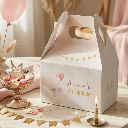 Coral Gold Bunting Silly Goose Girl First Birthday Favor Boxes