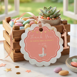 Coral Gold Bunting Silly Goose Girl First Birthday Favor Tags