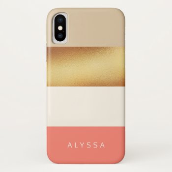 Coral & Gold Chic Wide Stripes Iphone X Case by kersteegirl at Zazzle