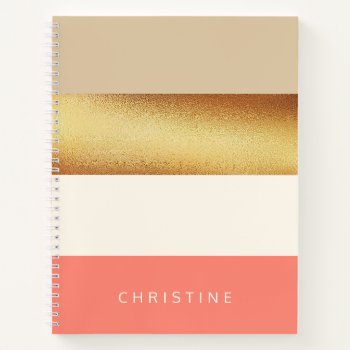 Coral & Gold Chic Wide Stripes Notebook by kersteegirl at Zazzle