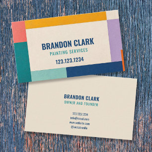Coral & Gold Color-Block Frame Border Painting Business Card