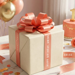 Coral Gold Confetti Girl First Birthday Satin Ribbon