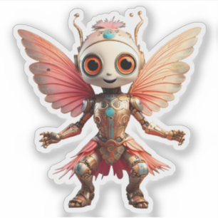 Coral Gold Cute Dancing Robot Pixie Sticker
