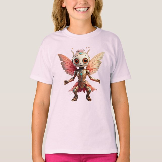 Coral Gold Cute Dancing Robot Pixie T-Shirt (Front)