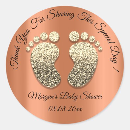 Coral Gold Glitter Feet Baby Shower Favor Thank Classic Round Sticker
