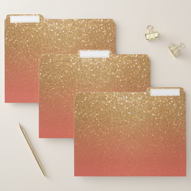 Coral Gold Glitter File Folder (Set)