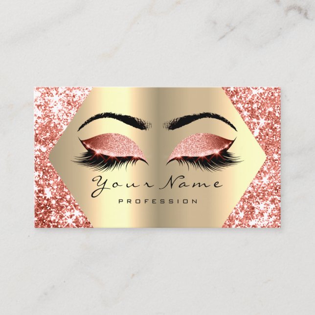 Coral Gold Glitter Makeup Artist Lashes Business Card (Front)