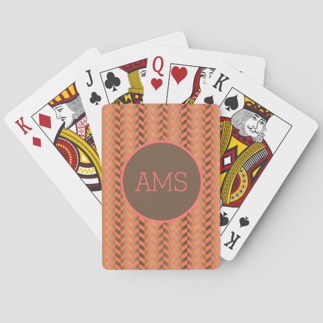 Coral Gold Herringbone Monogram Poker Cards (Back)