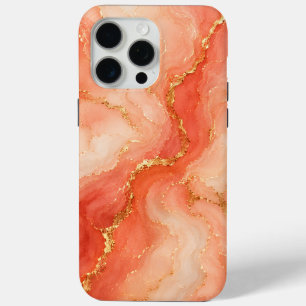 Coral Gold Marble River Abstract iPhone 15 Pro Max Case
